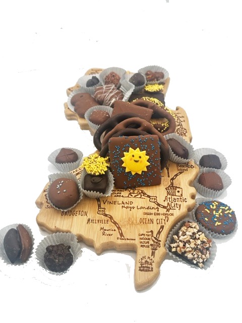 New Jersey Shaped Wood Cutting Board with Chocolate Assortment - Image 5
