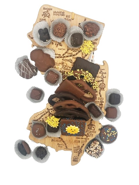 New Jersey Shaped Wood Cutting Board with Chocolate Assortment - Image 4